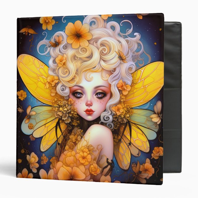 Cute Yellow Fairy Fantasy Art 3 Ring Binder (Front/Inside)