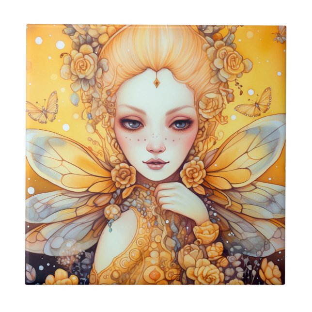 Cute Yellow Fairy Fantasy Art Ceramic Tile (Front)