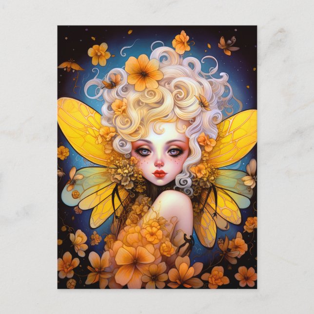 Cute Yellow Fairy Fantasy Art Postcard (Front)