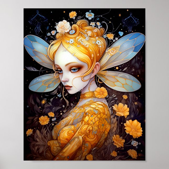 Cute Yellow Fairy Fantasy Art Poster (Front)