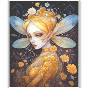 Cute Yellow Fairy Fantasy Art Sticker