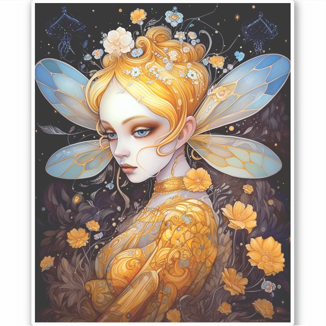 Cute Yellow Fairy Fantasy Art Sticker (Front)