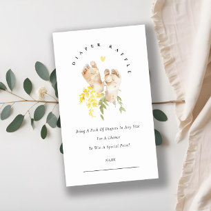 Cute Yellow Feet Floral Diaper Raffle Baby Shower Enclosure Card