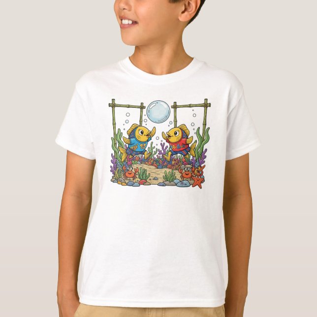 Cute Yellow Fish Playing Bubble Sports Ocean Kids  T-Shirt (Front)