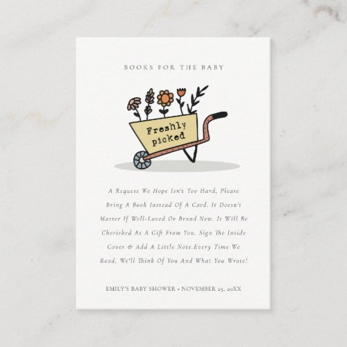 Cute Yellow Floral Cart Books For Baby Shower Enclosure Card