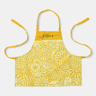 Cute yellow floral girl name apron