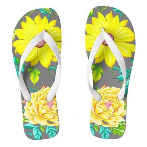 Cute Yellow Floral Pair of Flip Flops