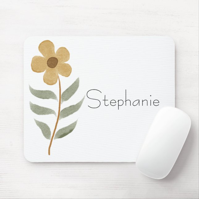 Cute Yellow Floral Your Name Watercolor Mouse Pad (With Mouse)