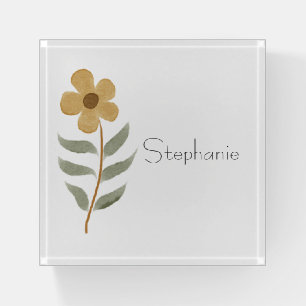 Cute Yellow Floral Your Name Watercolor Paperweight