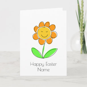 Cute Yellow Flower Cartoon Happy Easter Card