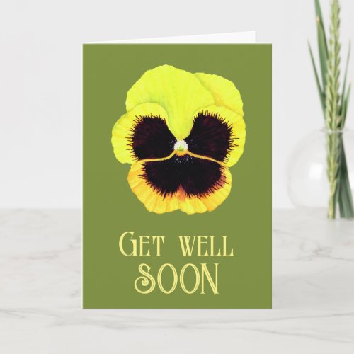Cute Yellow Flower Watercolor Pansie Get Well  Card