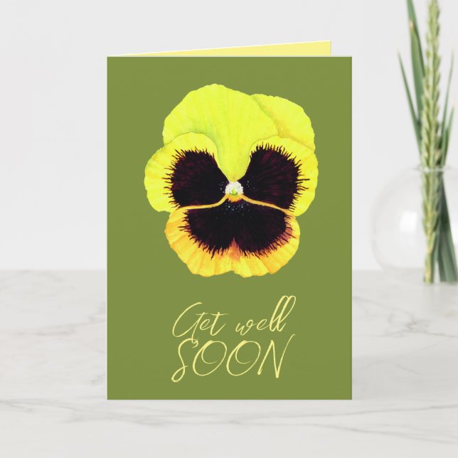 Cute Yellow Flower Watercolor Pansie Get Well  Card (Front)
