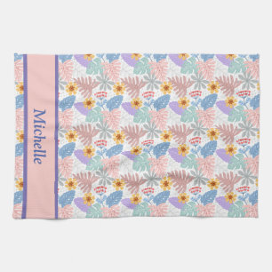 Cute Yellow Flowers Colorful Leaves pattern Name Kitchen Towel