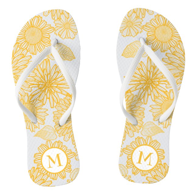 Cute Yellow Flowers Flip Flops (Footbed)