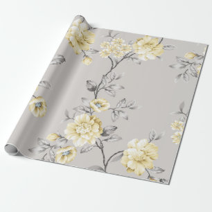 cute yellow flowers with gray leaves pattern on gr wrapping paper