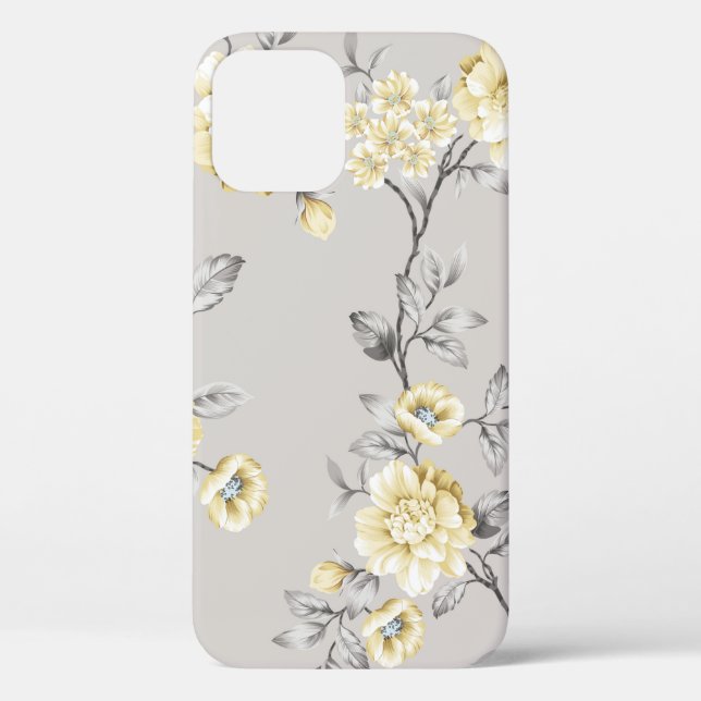 cute yellow flowers with grey leaves pattern on gr Case-Mate iPhone case (Back)