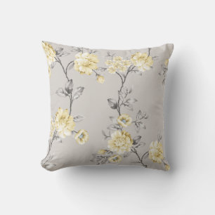 cute yellow flowers with grey leaves pattern on gr throw pillow