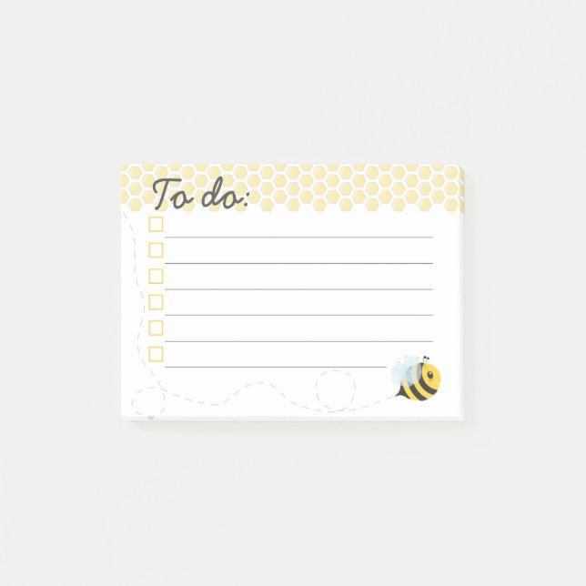 Cute Yellow Flying Honey Bee Honeycomb Post-it Notes (Front)