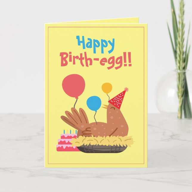 Cute Yellow Funny Chicken and Cake Humor Birthday Card (Front)