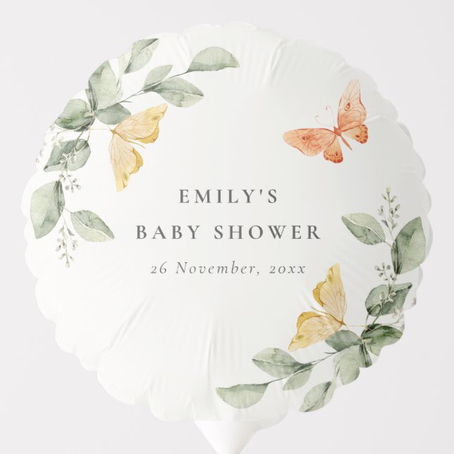 Cute Yellow Garden Foliage Butterflies Baby Shower Balloon (Front)