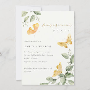 Cute Yellow Garden Foliage Butterflies Engagement Invitation