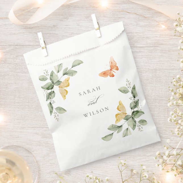 Cute Yellow Garden Foliage Butterflies Wedding Favor Bag (Clipped)