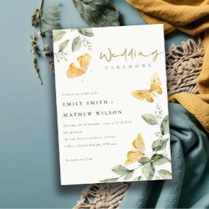 Cute Yellow Garden Foliage Butterflies Wedding Invitation