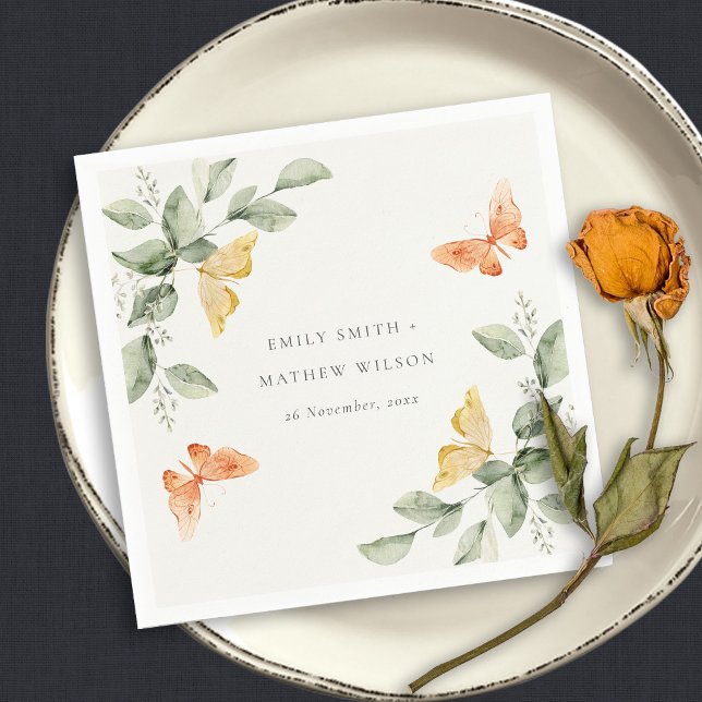 Cute Yellow Garden Foliage Butterflies Wedding Napkins (Creator Uploaded)