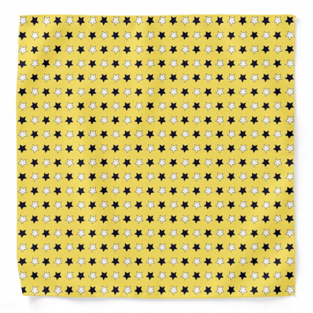 Cute Yellow Geometric Pattern White & Black Stars  Bandana (Front)
