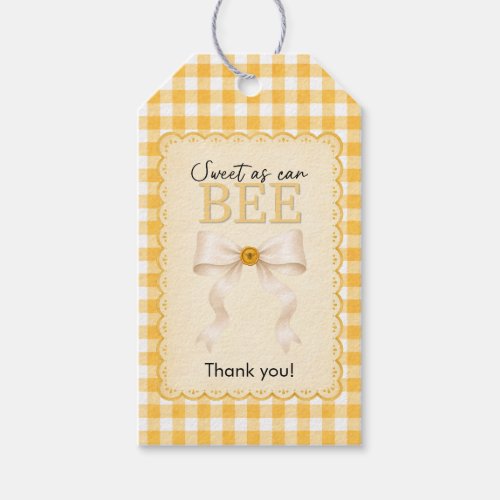 cute Yellow Gingham Bee Baby Shower Favor Tag