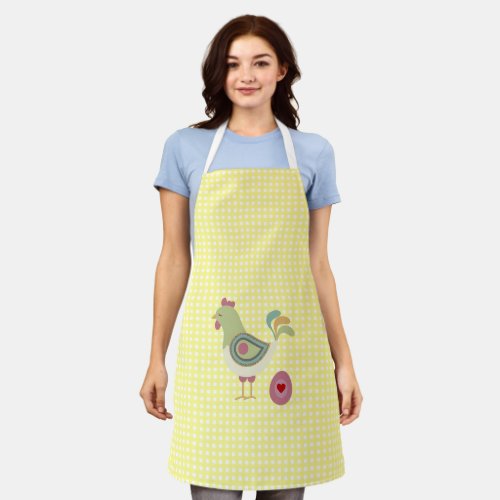 Cute Yellow Gingham Chicken Apron 