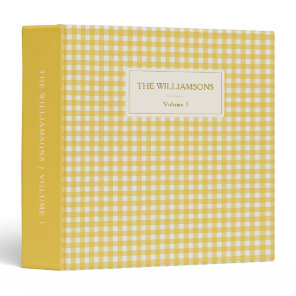 Cute Yellow Gingham Personalized Family Photo 3 Ring Binder