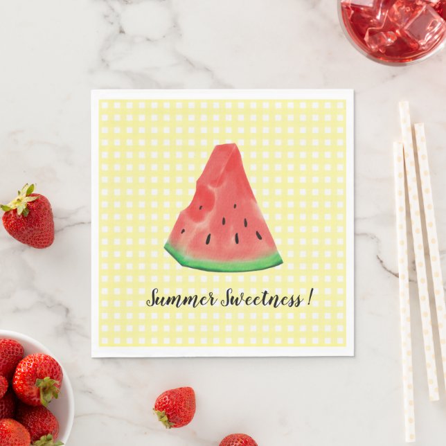 Cute Yellow Gingham Watercolor Watermelon    Napkins (Insitu)
