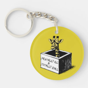 Cute Yellow Giraffe in a Box Custom Name Keychain