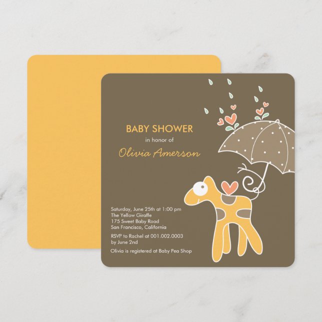 Cute Yellow Giraffe Neutral Baby Shower Invite (Front/Back)