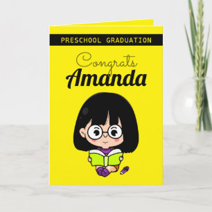 Cute Yellow Girl Preschool Graduation Card