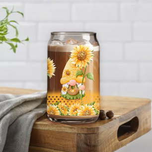 Cute Yellow Gnome Sunflower Can Glass