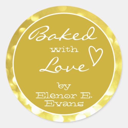 Cute Yellow Golden Orbs Frame Baked with Love Classic Round Sticker
