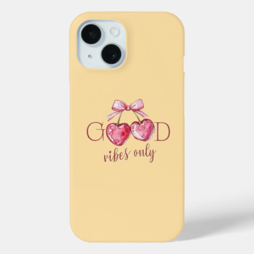 Cute Yellow "Good Vibes Only" Coquette Bow iPhone  15 Case