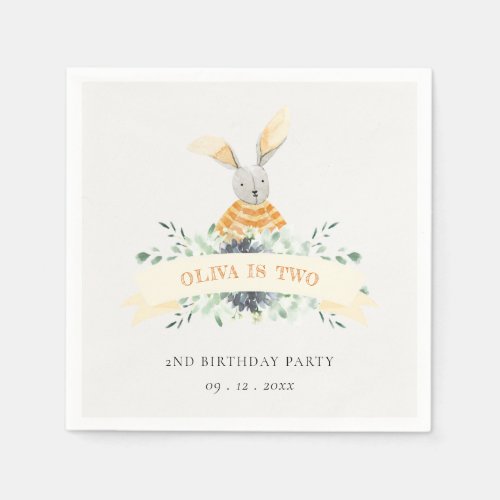 Cute Yellow Green Bunny Foliage Any Age Birthday Napkins