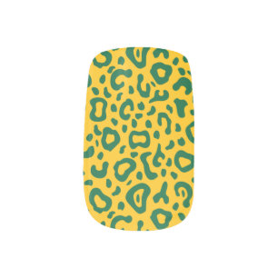 Cute yellow& green leopard print trendy playful minx nail art