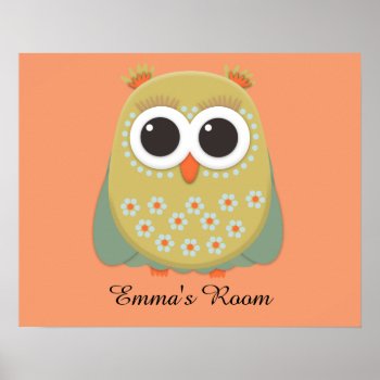 Cute Yellow Green Orange Owl  Personalized Poster by LittleThingsDesigns at Zazzle