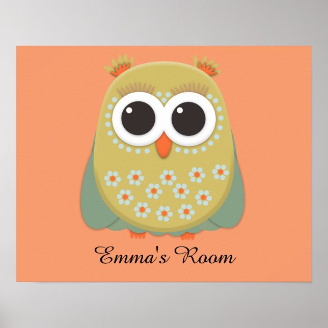 Cute Yellow Green Orange Owl  Personalized Poster (Front)