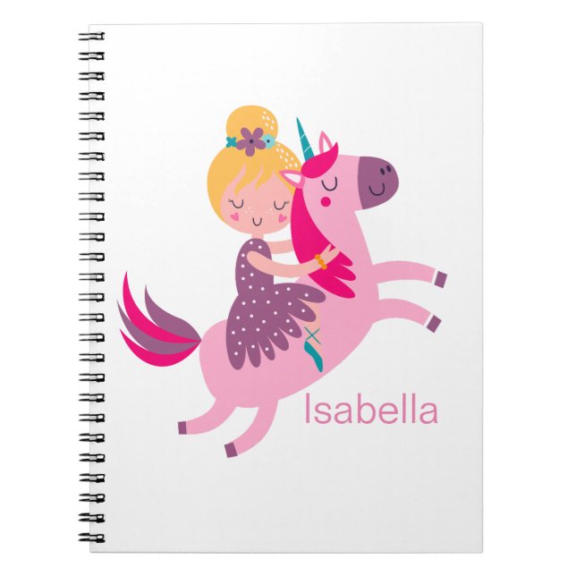 Cute Yellow Haired Girl Riding on a Unicorn Notebook (Front)