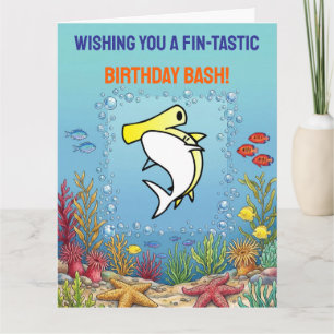 Cute Yellow Hammerhead Shark Kids Birthday Card