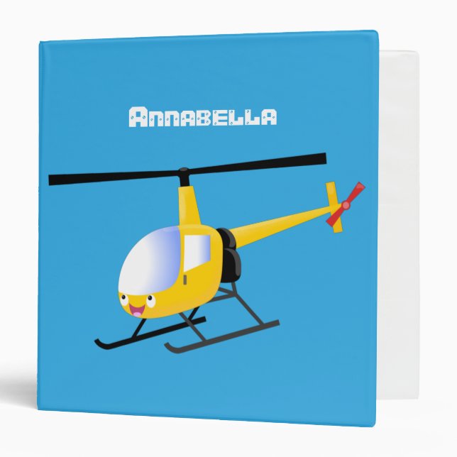 Cute yellow happy cartoon helicopter 3 ring binder (Front/Inside)