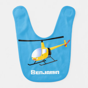 Cute yellow happy cartoon helicopter baby bib