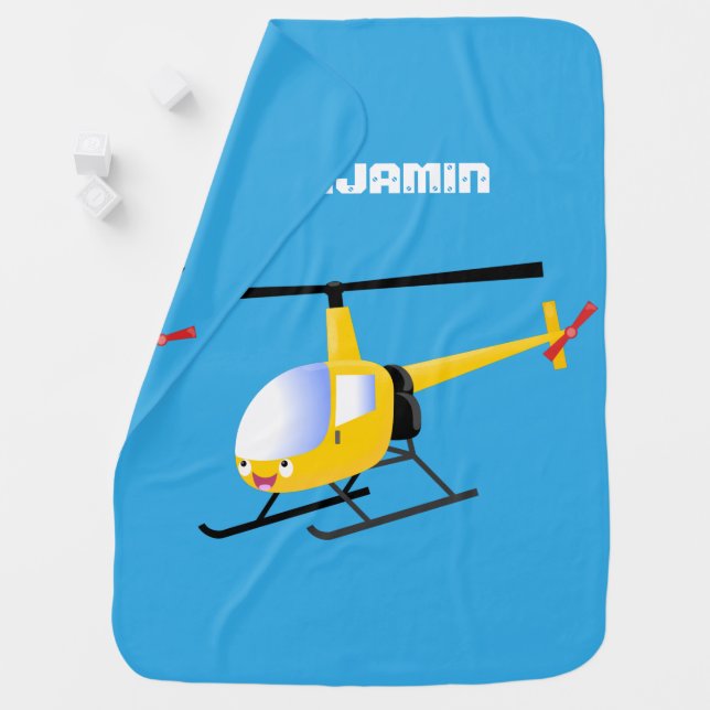 Cute yellow happy cartoon helicopter baby blanket (In Situ)