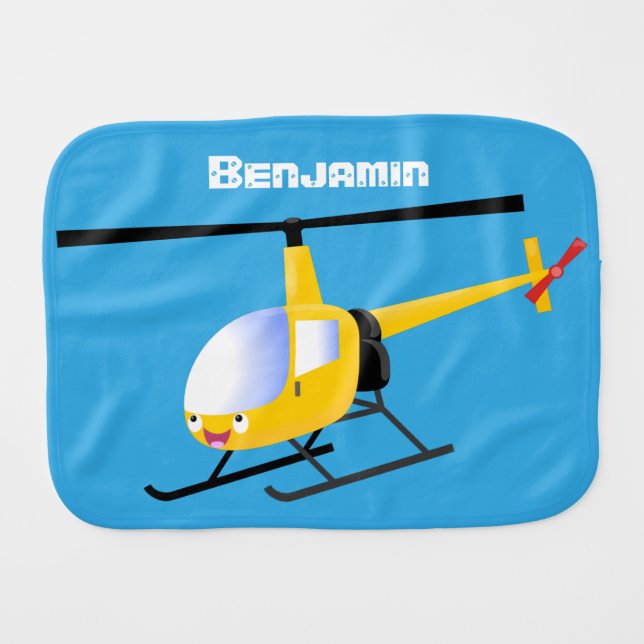 Cute yellow happy cartoon helicopter baby burp cloth (Front Horizontal)