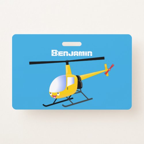 Cute yellow happy cartoon helicopter badge